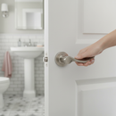 Premium Round Lever Bathroom Door Handle Set with Satin Nickel Finish and Ball Bearing Hinges