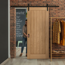 Premium Unfinished Oak Sliding Door Set with Square Grooves for Sophisticated Interior Design