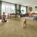 Premium Rigid Core Vinyl Flooring in Herringbone Design, 5mm Thickness with Embossed Purecoat Finish and Waterproof Installation System