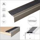 Aluminium stair nosing in Champagne With Black Rubber — 46mm x 30mm profile, 0.9m 1.2m and 2.7m lengths