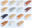 Full range of wood effect uPVC stair nosing colours displayed showing all 15 options