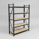 Black 5 tier boltless steel shelving unit with adjustable MDF shelves, freestanding warehouse and garage storage racking unit 1800mm x 900mm x 400mm