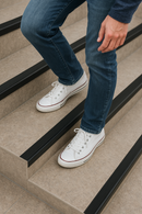 Anodised aluminium ribbed stair nosing trim 35mm x 35mm showing non-slip surface texture for carpeted steps