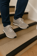 Anodised aluminium stair nosing trim with ribbed non-slip surface, 35mm x 35mm profile for carpeted steps