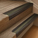 Solid brass 63.5mm bullnose stair nosing fitted to a step - Antique Bronze with Antique Bronze insert
