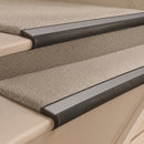 Antique Bronze finish with Light Grey Smooth Textured insert - 63.5mm solid brass bullnose stair nosing fitted to a carpeted step