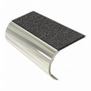 Bullnose aluminium stair nosing, 45mm tread, obsidian (dark charcoal) Mor Grip insert, bright polished finish