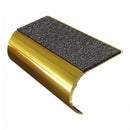 Bullnose aluminium stair nosing, 45mm tread, obsidian (dark charcoal) Mor Grip insert, mirrorflect gold finish