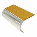 Bullnose aluminium stair nosing, 45mm tread, solar (golden yellow) Mor Grip insert, bright polished finish
