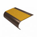 Bullnose aluminium stair nosing, 45mm tread, solar (golden yellow) Mor Grip insert, dark bronze finish