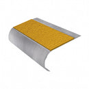 Bullnose aluminium stair nosing, 45mm tread, solar (golden yellow) Mor Grip insert, mill finish finish
