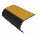 Bullnose aluminium stair nosing, 45mm tread, solar (golden yellow) Mor Grip insert, satin black finish