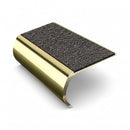 Bullnose aluminium stair nosing, 55mm tread, obsidian (dark charcoal) Mor Grip insert, mirrorflect gold finish