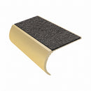 Bullnose aluminium stair nosing, 55mm tread, obsidian (dark charcoal) Mor Grip insert, satin gold finish