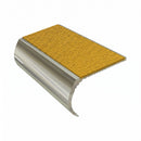 Bullnose aluminium stair nosing, 55mm tread, solar (golden yellow) Mor Grip insert, bright polished finish