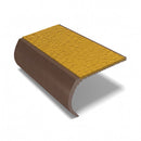 Bullnose aluminium stair nosing, 55mm tread, solar (golden yellow) Mor Grip insert, dark bronze finish