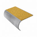 Bullnose aluminium stair nosing, 55mm tread, solar (golden yellow) Mor Grip insert, mill finish finish