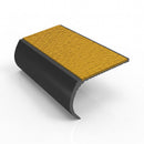 Bullnose aluminium stair nosing, 55mm tread, solar (golden yellow) Mor Grip insert, satin black finish