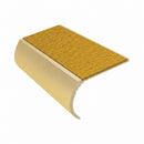 Bullnose aluminium stair nosing, 55mm tread, solar (golden yellow) Mor Grip insert, satin gold finish