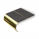 Bullnose aluminium stair nosing, 84mm tread, obsidian (dark charcoal) Mor Grip insert, mirrorflect gold finish