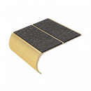 Bullnose aluminium stair nosing, 84mm tread, obsidian (dark charcoal) Mor Grip insert, satin gold finish