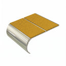 Bullnose aluminium stair nosing, 84mm tread, solar (golden yellow) Mor Grip insert, bright polished finish