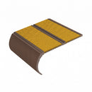 Bullnose aluminium stair nosing, 84mm tread, solar (golden yellow) Mor Grip insert, dark bronze finish