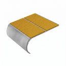 Bullnose aluminium stair nosing, 84mm tread, solar (golden yellow) Mor Grip insert, mill finish finish