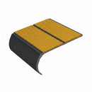 Bullnose aluminium stair nosing, 84mm tread, solar (golden yellow) Mor Grip insert, satin black finish