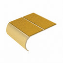Bullnose aluminium stair nosing, 84mm tread, solar (golden yellow) Mor Grip insert, satin gold finish