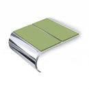 Bullnose Aluminium Stair Nosing 2.44m Double Channel PVC, apple green insert, Mirrorflect Silver finish