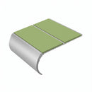 Bullnose Aluminium Stair Nosing 2.44m Double Channel PVC, apple green insert, Satin Silver finish