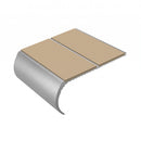 Bullnose Aluminium Stair Nosing 2.44m Double Channel PVC, beige insert, Satin Silver finish