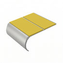 Bullnose Aluminium Stair Nosing 2.44m Double Channel PVC, yellow insert, Satin Silver finish