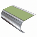 Aluminium Stair Nosing 70mm Tread 2.75m Bullnose, apple green insert, Mirrorflect Silver finish