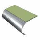 Aluminium Stair Nosing 2.44m Single Channel 37mm Bullnose, apple green insert, Mirrorflect Silver finish