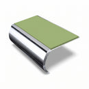 Bullnose Aluminium Stair Nosing 2.75m Single Channel PVC, apple green insert, Mirrorflect Silver finish