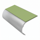 Aluminium Stair Nosing 2.44m Single Channel 37mm Bullnose, apple green insert, Satin Silver finish