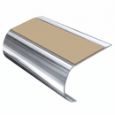 Bullnose Stair Nosing 70mm Tread 2.44m Aluminium PVC Inser, beige insert, Mirrorflect Silver finish