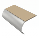 Aluminium Stair Nosing 2.44m Single Channel 37mm Bullnose, beige insert, Satin Silver finish