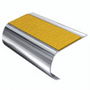 MorGrip Bullnose Stair Nosing Aluminium Single Channel, brimstone - exterior grip insert, Mirrorflect Silver finish