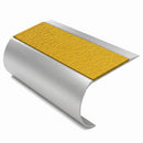 MorGrip Bullnose Stair Nosing Aluminium Single Channel, brimstone - exterior grip insert, Satin Silver finish