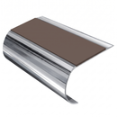 Bullnose Stair Nosing 70mm Tread Aluminium 3.22m Single Ch, brown insert, Mirrorflect Silver finish