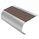 Bullnose Stair Nosing 70mm Tread 2.44m Aluminium PVC Inser, brown insert, Satin Silver finish