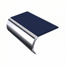 Bullnose Aluminium Stair Nosing 2.75m Single Channel PVC, dark blue insert, Mirrorflect Silver finish