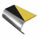Aluminium Stair Nosing 2.44m Single Channel 37mm Bullnose, hazard insert, Mirrorflect Silver finish