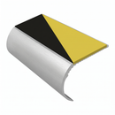 Aluminium Stair Nosing 2.44m Single Channel 37mm Bullnose, hazard insert, Satin Silver finish
