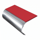 Aluminium Stair Nosing 2.44m Single Channel 37mm Bullnose, red insert, Mirrorflect Silver finish