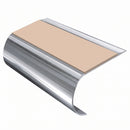 Bullnose Stair Nosing 70mm Tread Aluminium 3.22m Single Ch, sahara insert, Mirrorflect Silver finish