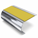 Bullnose Stair Nosing 70mm Tread 2.44m Aluminium PVC Inser, yellow insert, Mirrorflect Silver finish